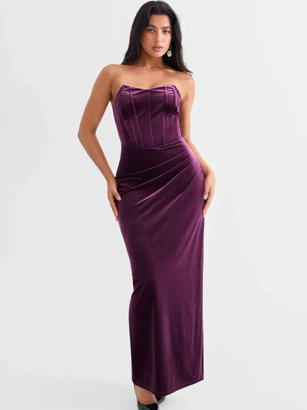Strapless Velvet Ruched Sculpting Corset Gown