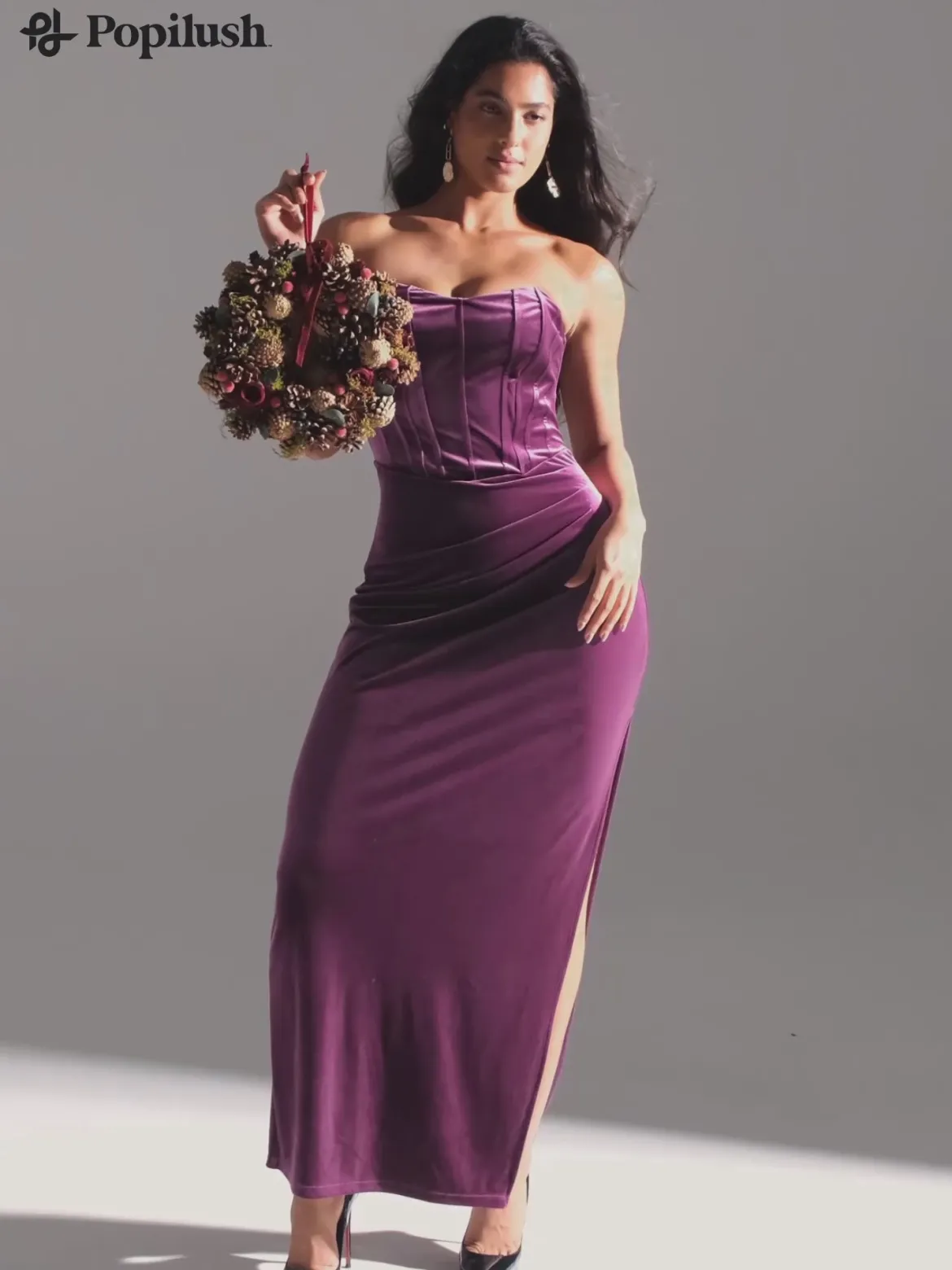 Strapless Velvet Ruched Sculpting Corset Gown