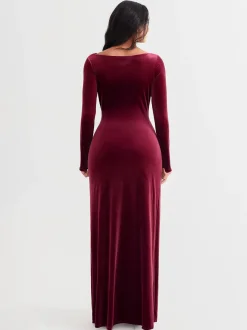 Velvet Draped Long Sleeve Sculpting Column Gown
