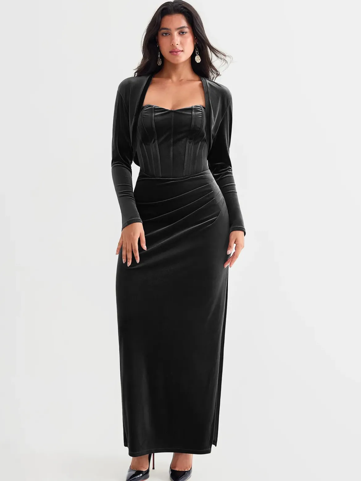 Velvet Long-Sleeve Shrug Bolero