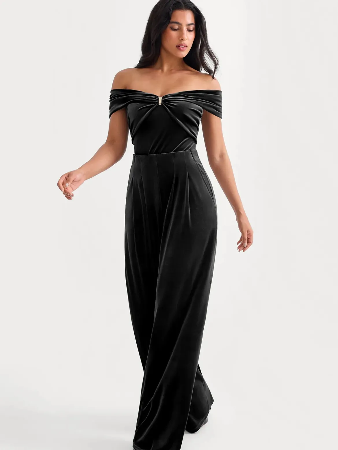 Velvet Wide-Leg Sculpting Trousers