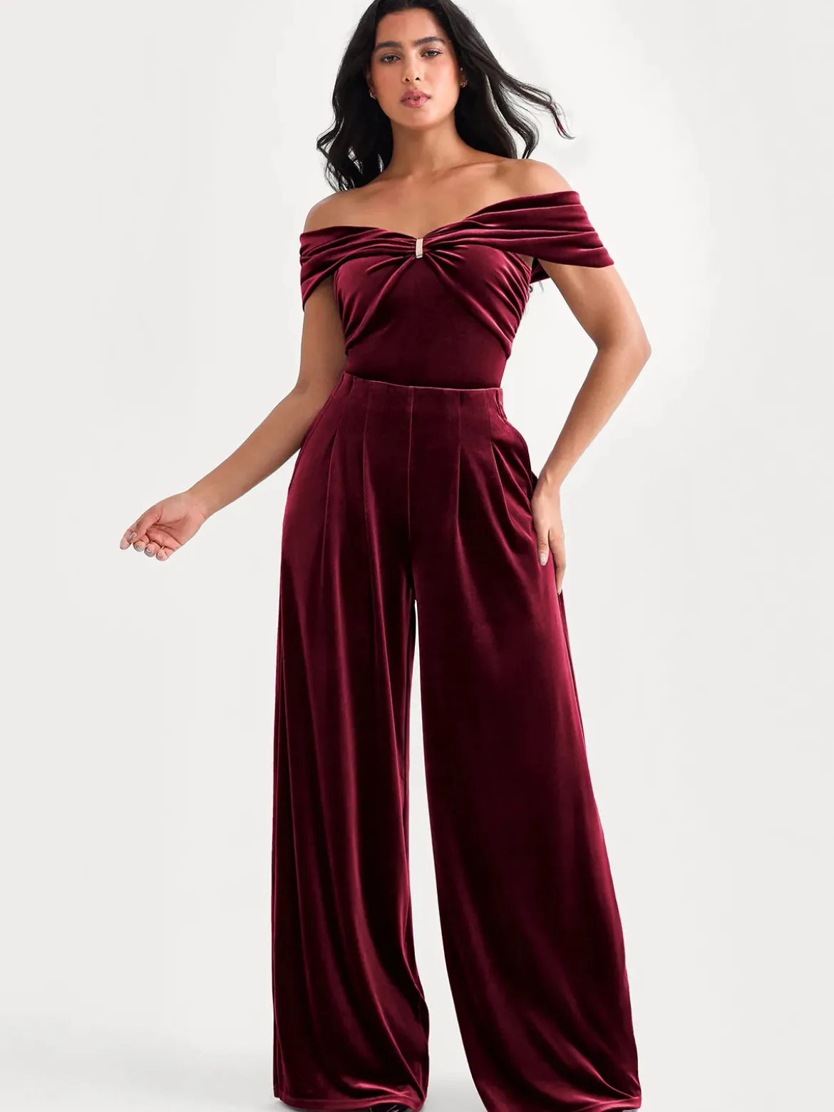 Velvet Wide-Leg Sculpting Trousers