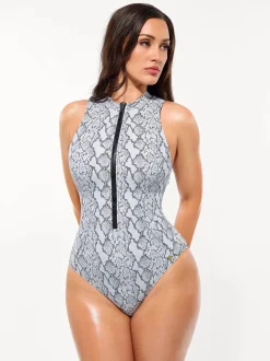 Zip-Front Waist Shaping Swimsuit